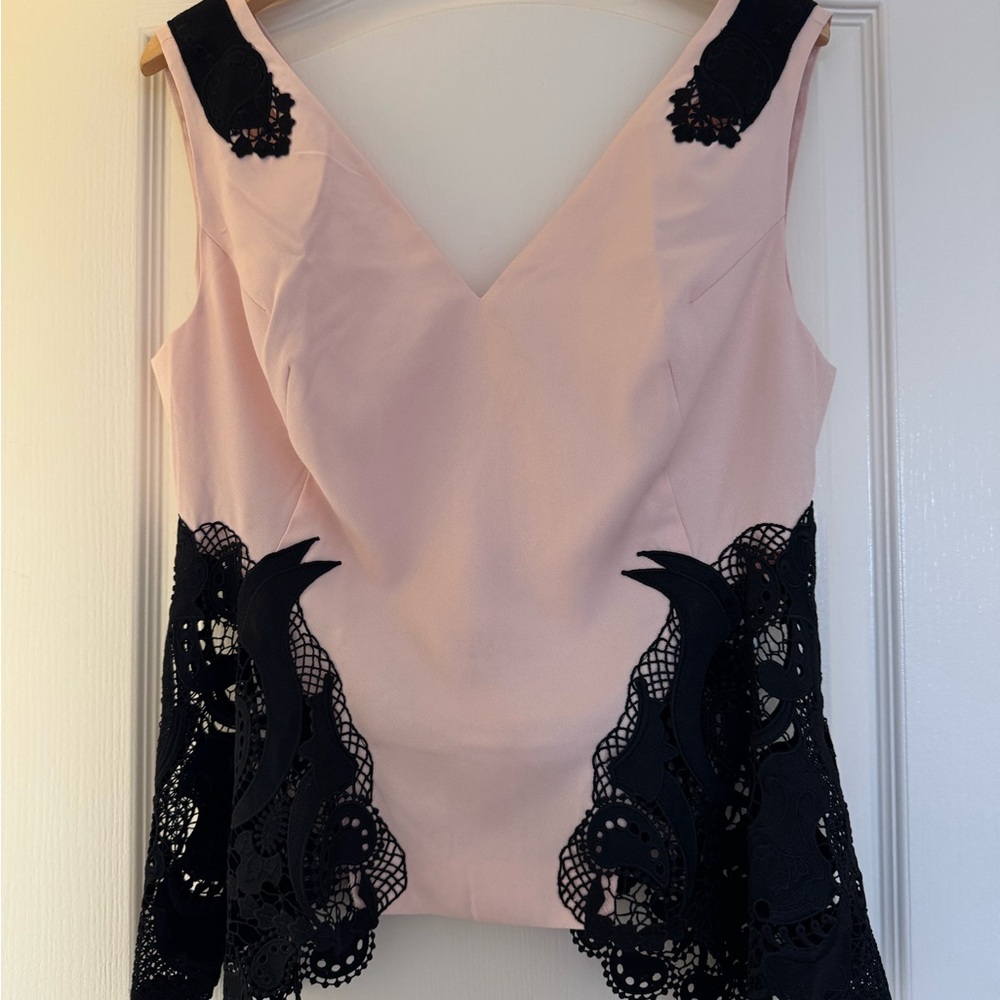 Venus Blush Pink & Black Lace Detail Sleeveless Top – Size 14